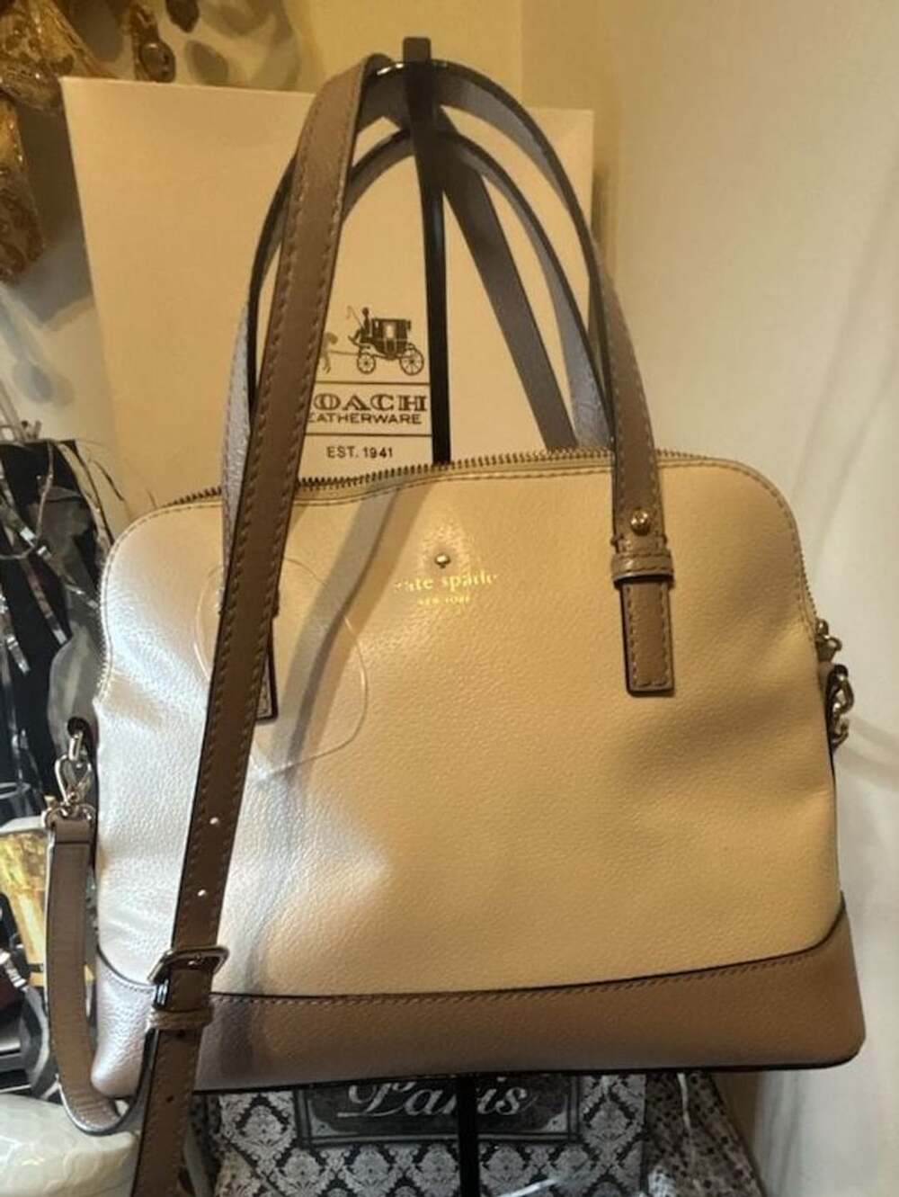 Kate Spade Cream Colorblock Saffiano Leather Dome Satchel BNWOT
